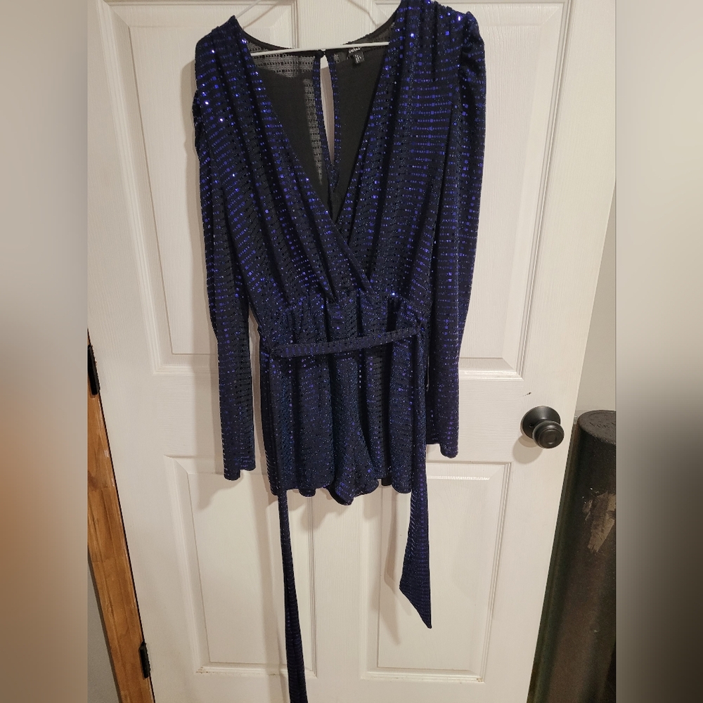 Lulus Bettie Royal Blue Metallic Long Sleeve Romper - Picture 6 of 9